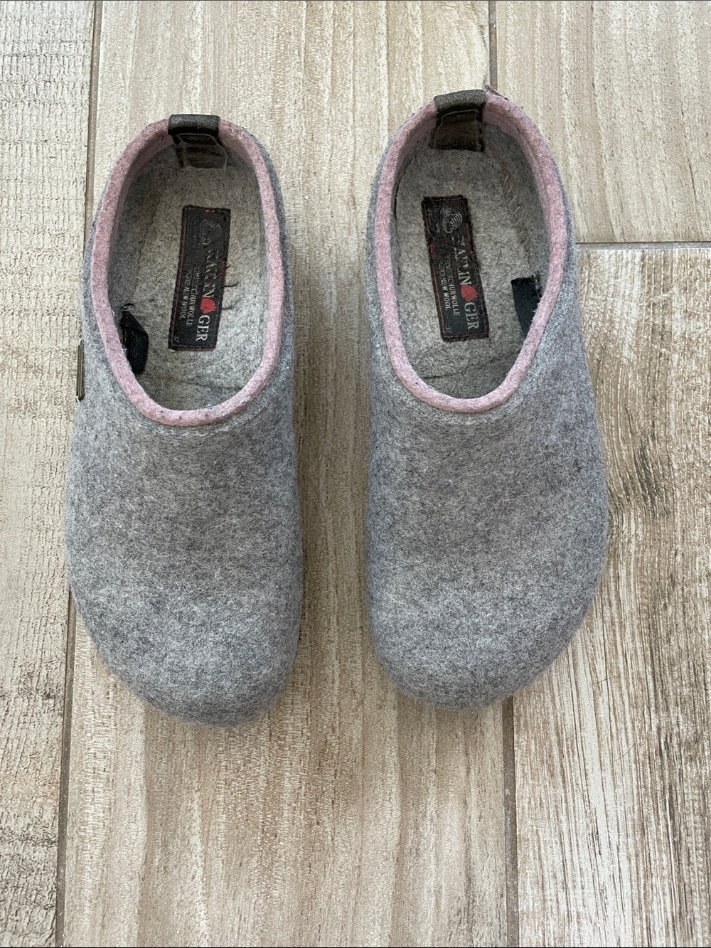 Haflinger gray and pink classics clogs, size 37 (approx US 7)
